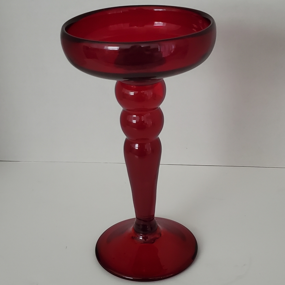 Pier 1 Import Tall Ruby Red Glass Pillar Candle Holder